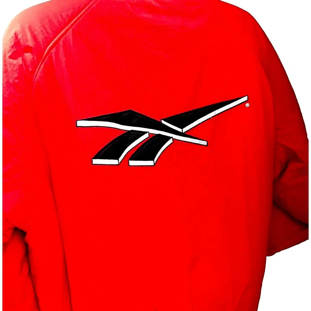 Reebok Vtg Reversible Jacket Hooded RARE Ski Puffer XL Red Wisconsin Winter Y2K